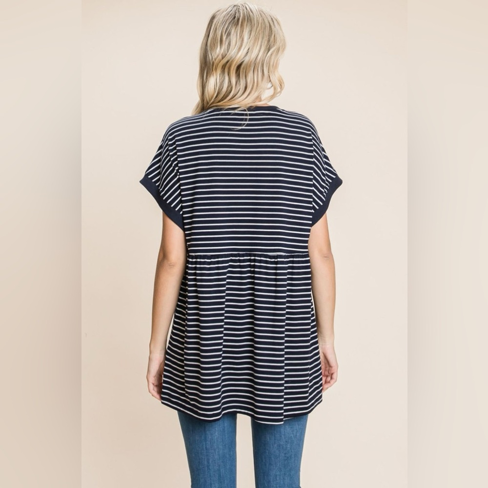 Cotton Bleu by Nu Label Striped Button Front Baby Doll Top - Picture 2 of 4